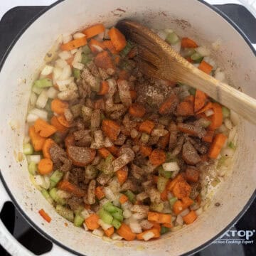 Seasoning added to the vegetables in the dutch oven.