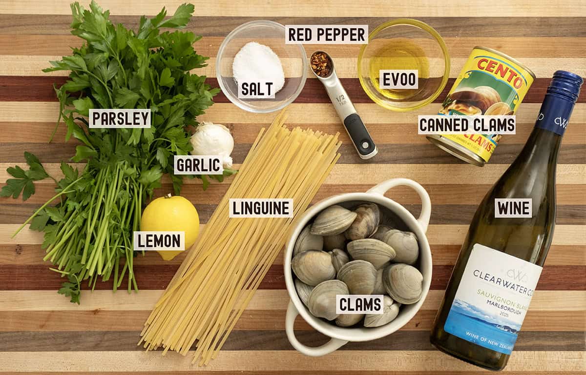 Ingredients for linguine with clams.