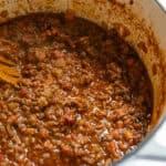 Pot of bolognese meat sauce.