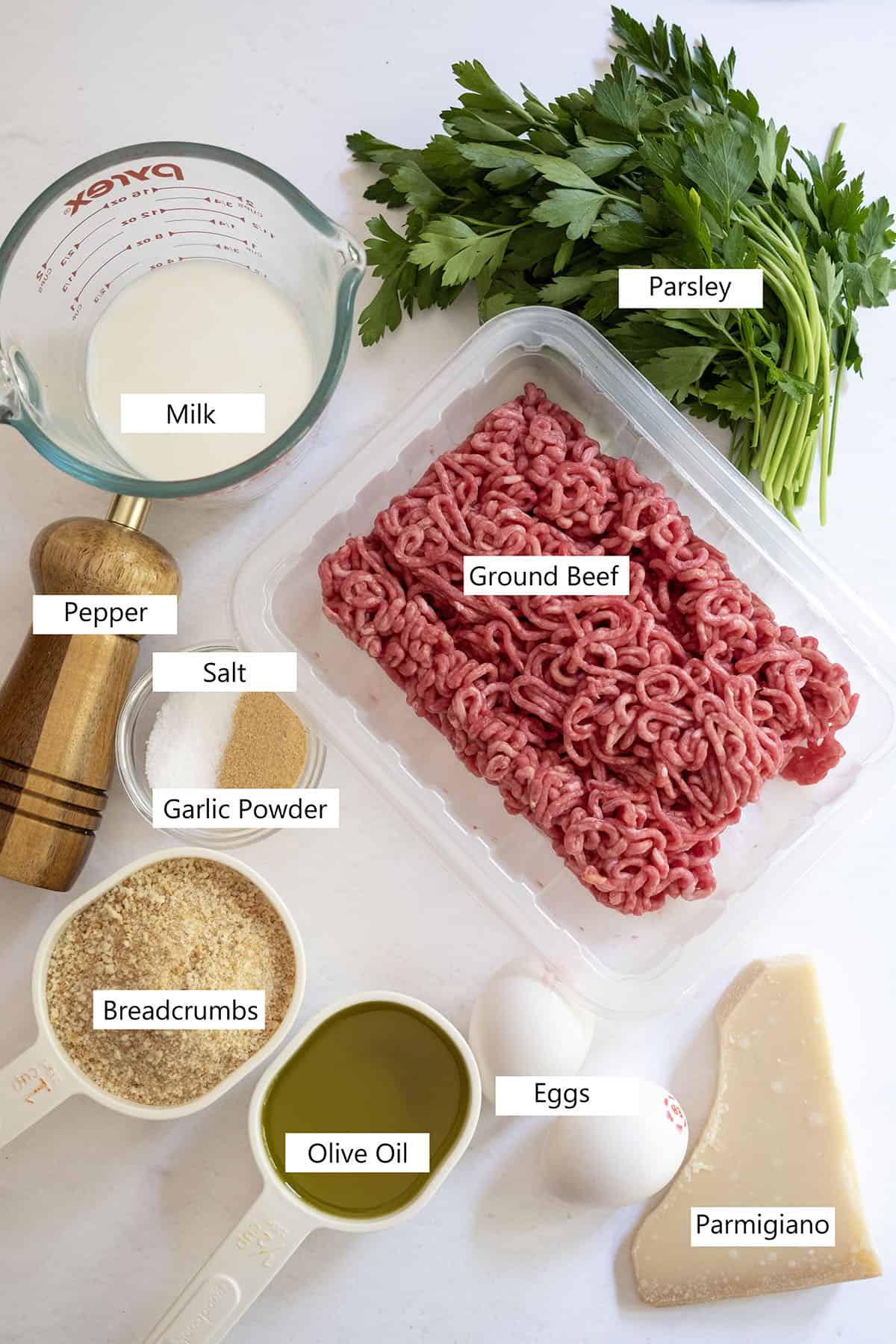 Ingredients for Italian Meatballs.