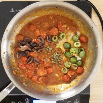Olives and capers added to the sauce.