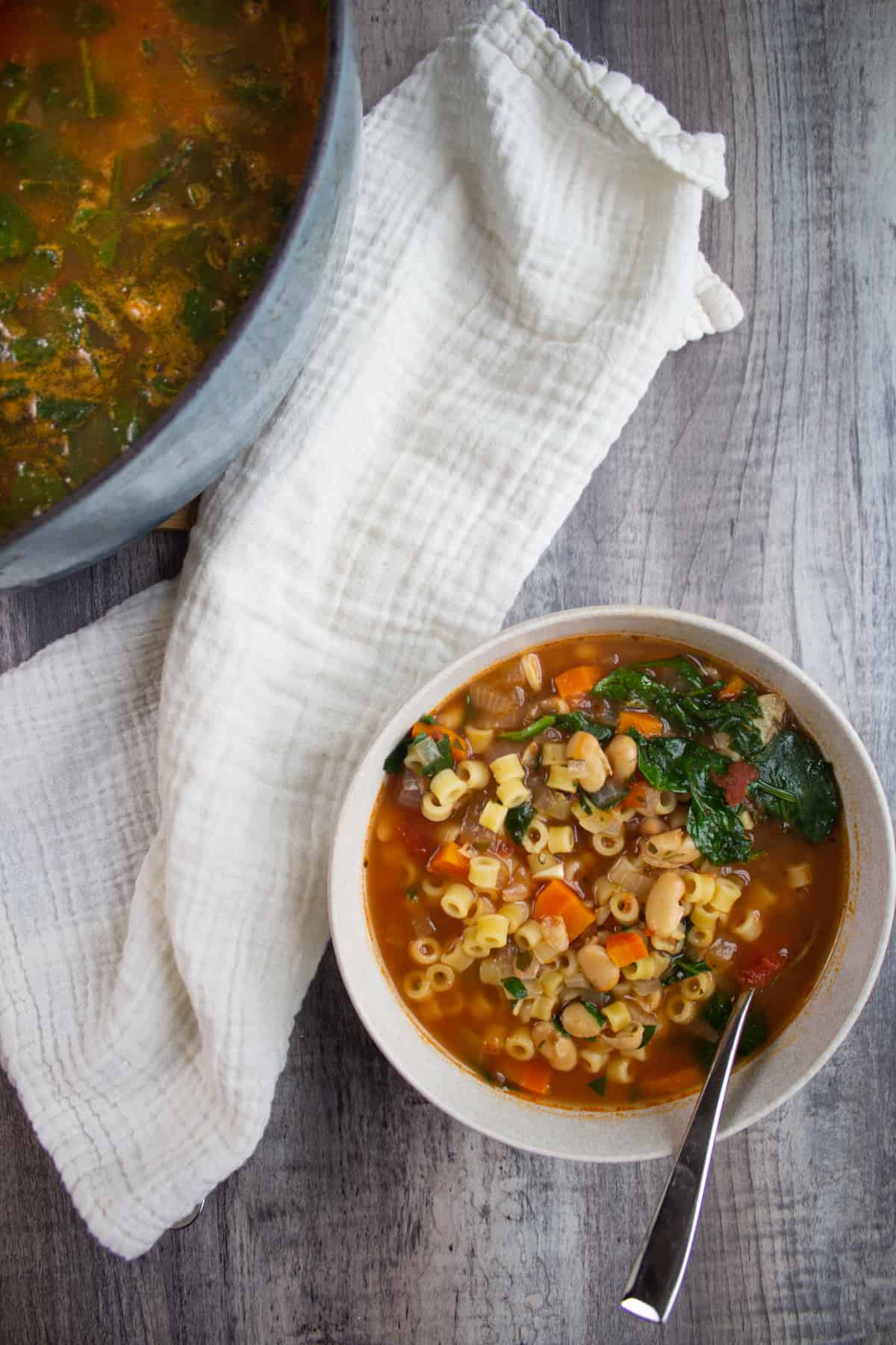 pasta fagioli with spinach
