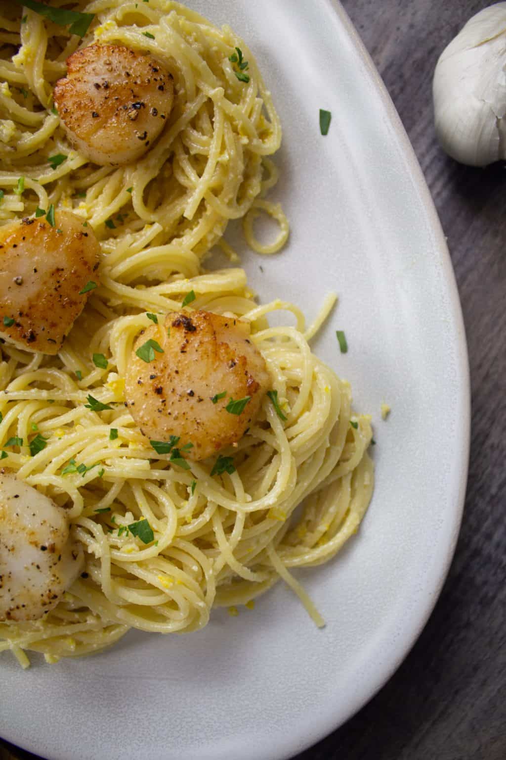 Lemon Pesto Spaghetti with Scallops Always From Scratch