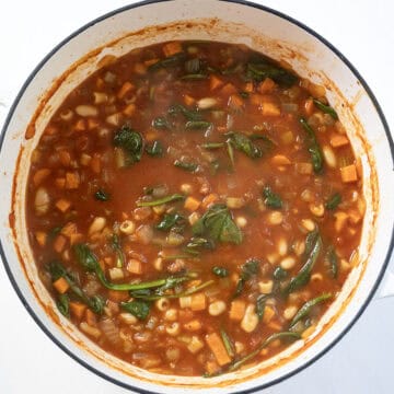 Spinach wilted and mixed into the pasta fagiolo