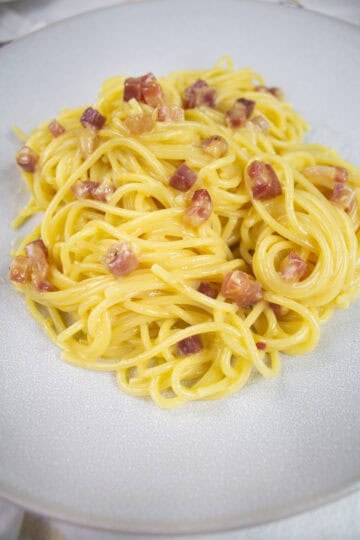 Spaghetti carbonara with pancetta.