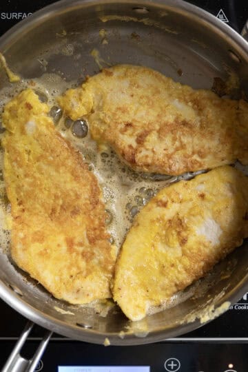 lightly fried chicken with golden brown edges