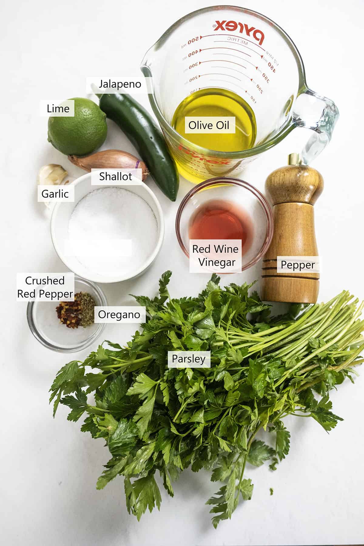 Ingredients for chimichurri.