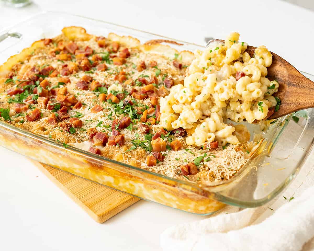 Italian macaroni and cheese in a baking dish. 