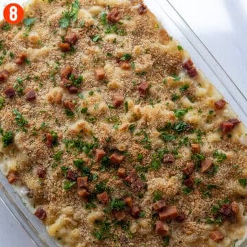 Baking mac and cheese until crispy.