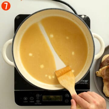 Creating emulsified sauce with butter.