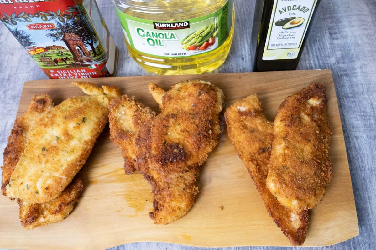 three different cutlets fried in different oils