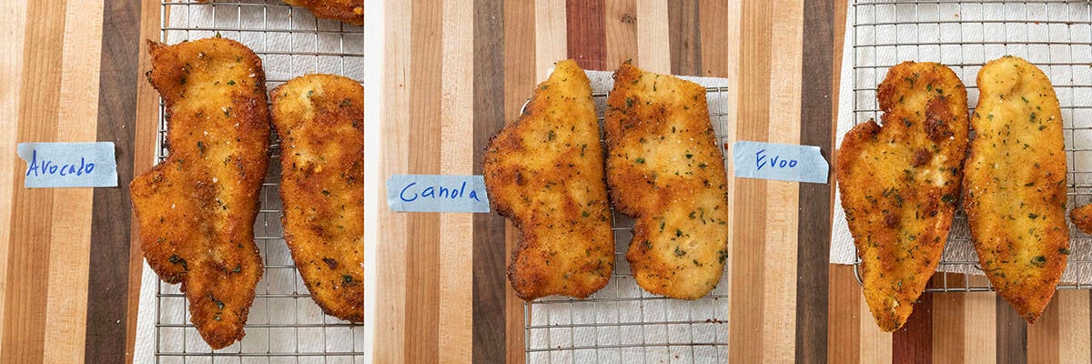 Fried cutlets with each oil.