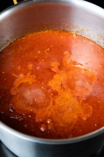 Sunday sauce coming to a boil