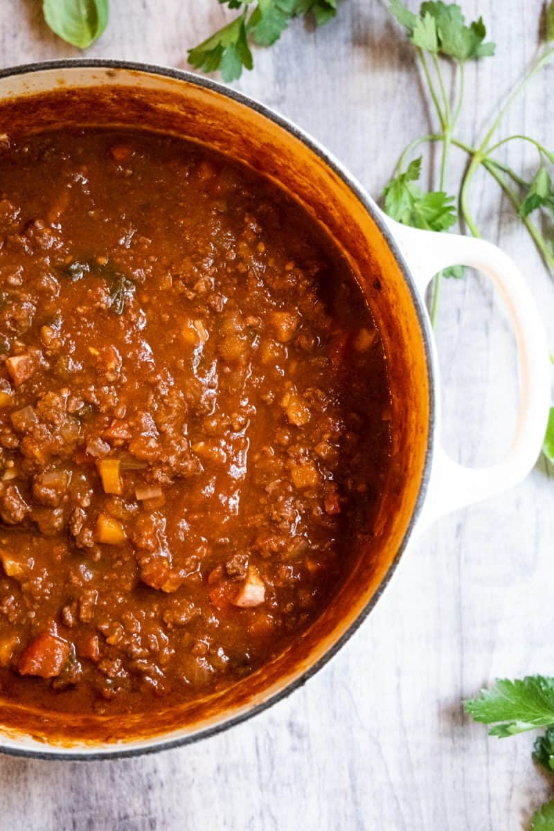 bison ragu in dutch oven