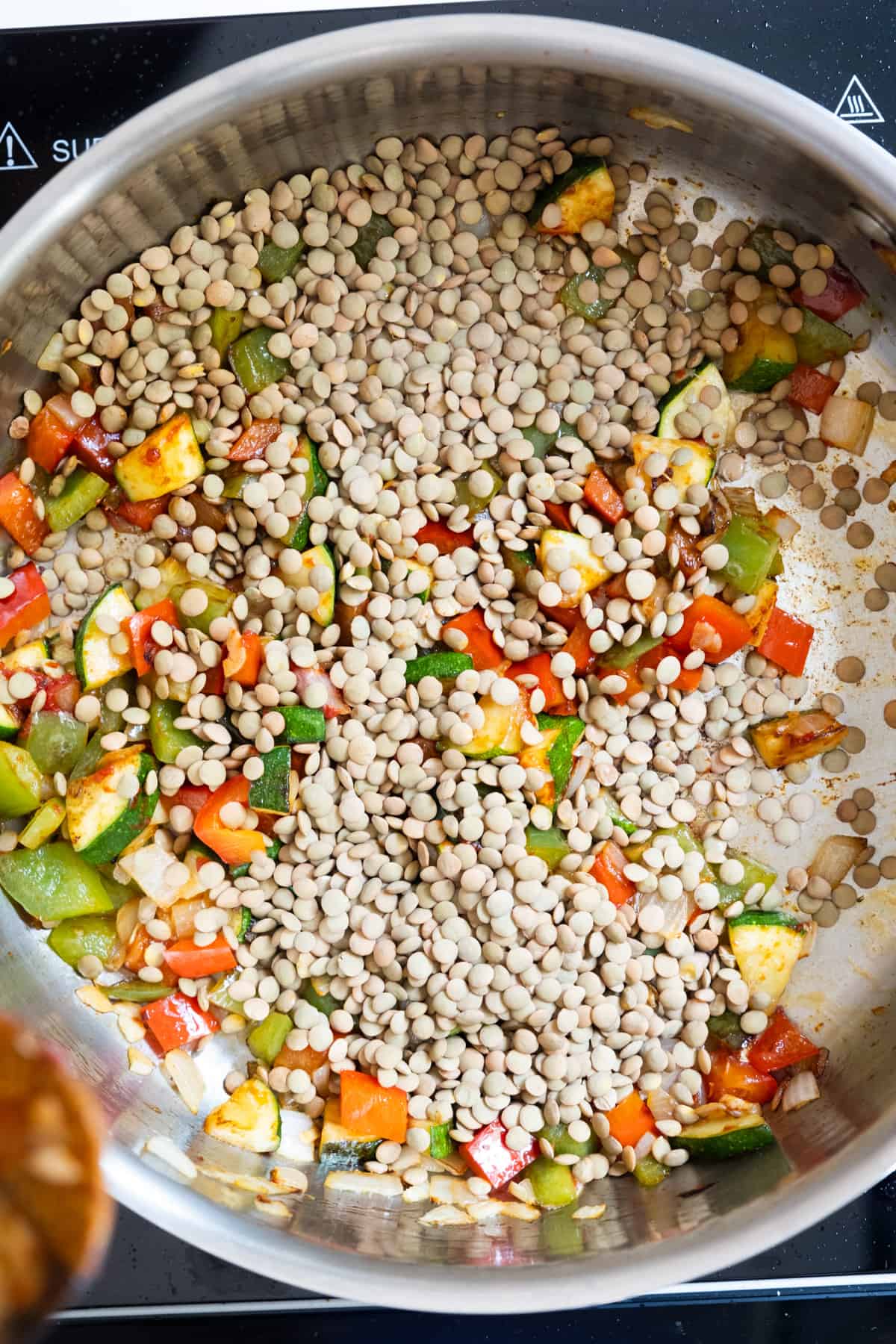 sauteed vegetables with lentils added
