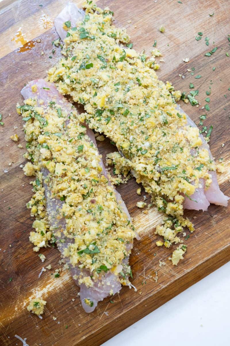lemon pistachio crusted fish before cooking