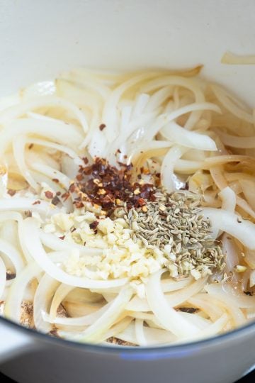 onions sauteed with garlic, fennel, and crushed red pepper