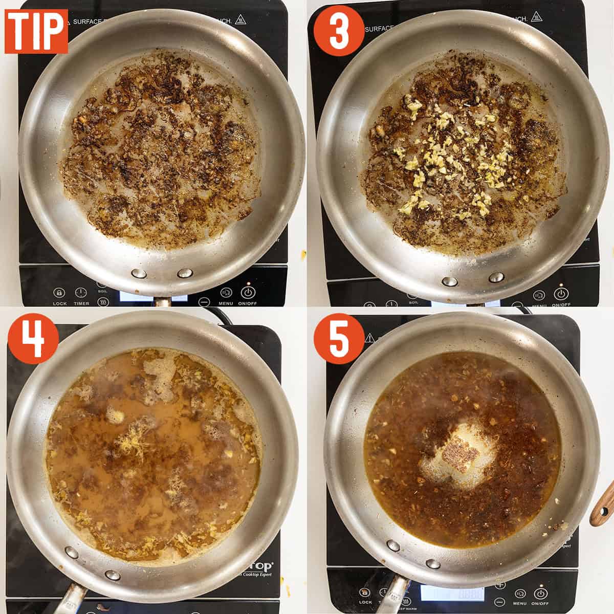 Simmering sauce in saucepan.
