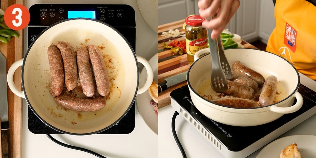 Searing sweet Italian sasuage.