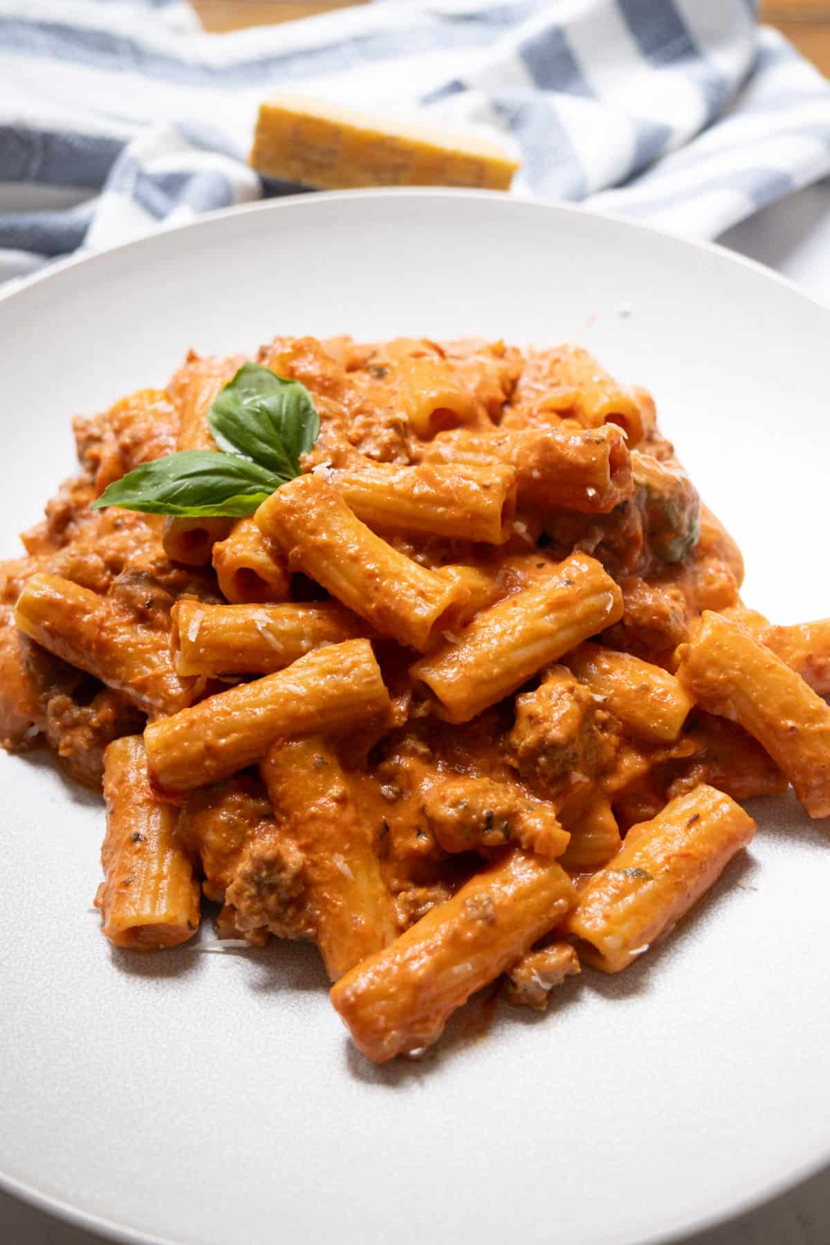 Italian pink sauce with sausage.