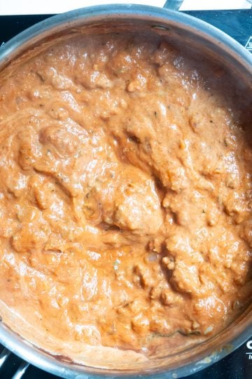 Heavy cream added to make pink sauce.