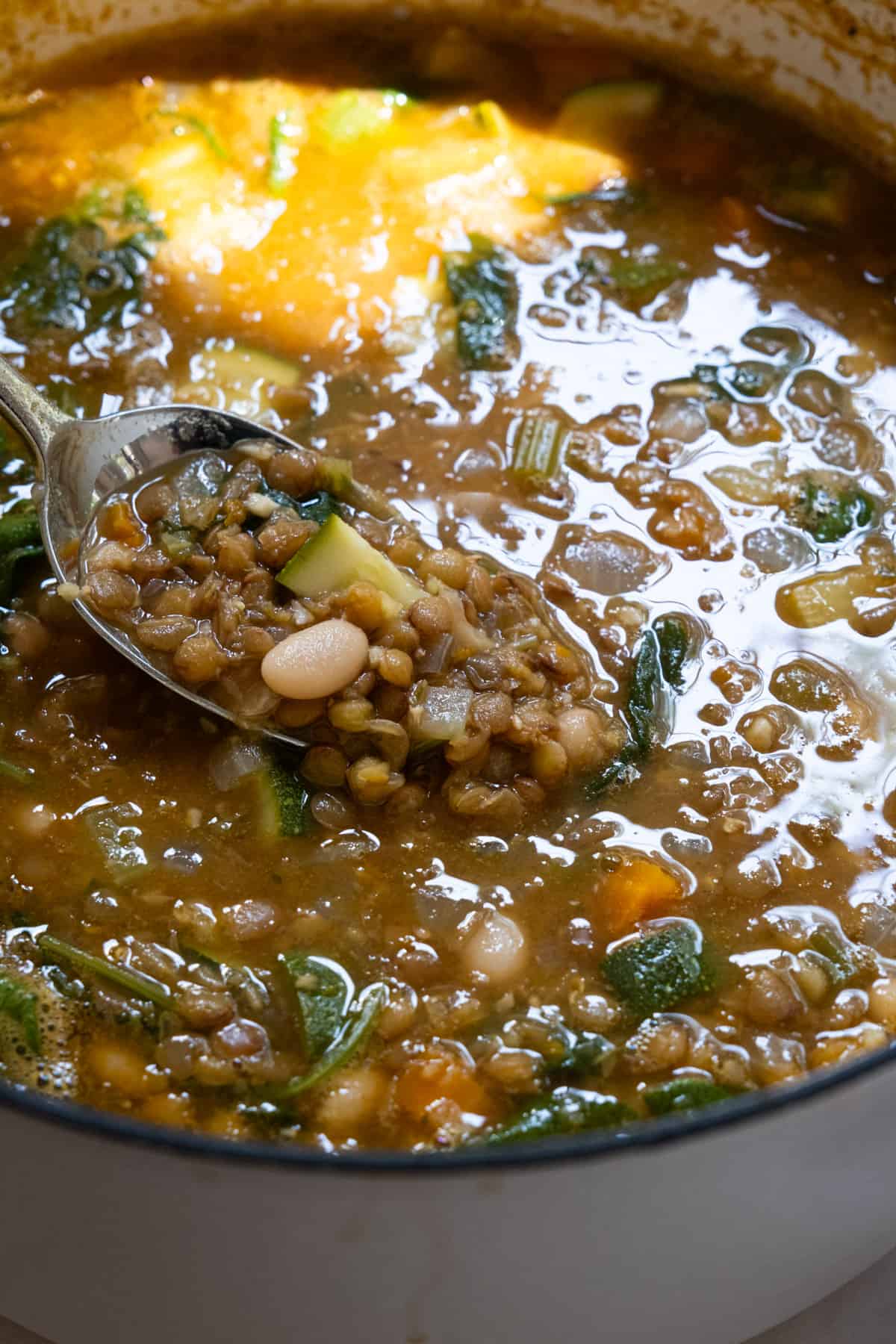 finished white bean and lentil soup