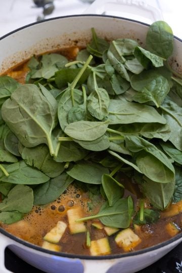 spinach added to the soup