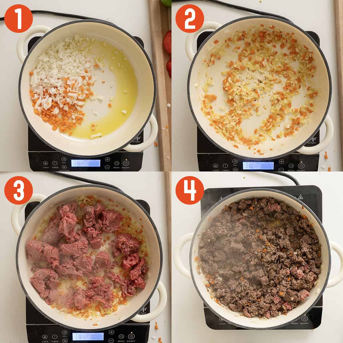 Sauteing sofrito and beef.