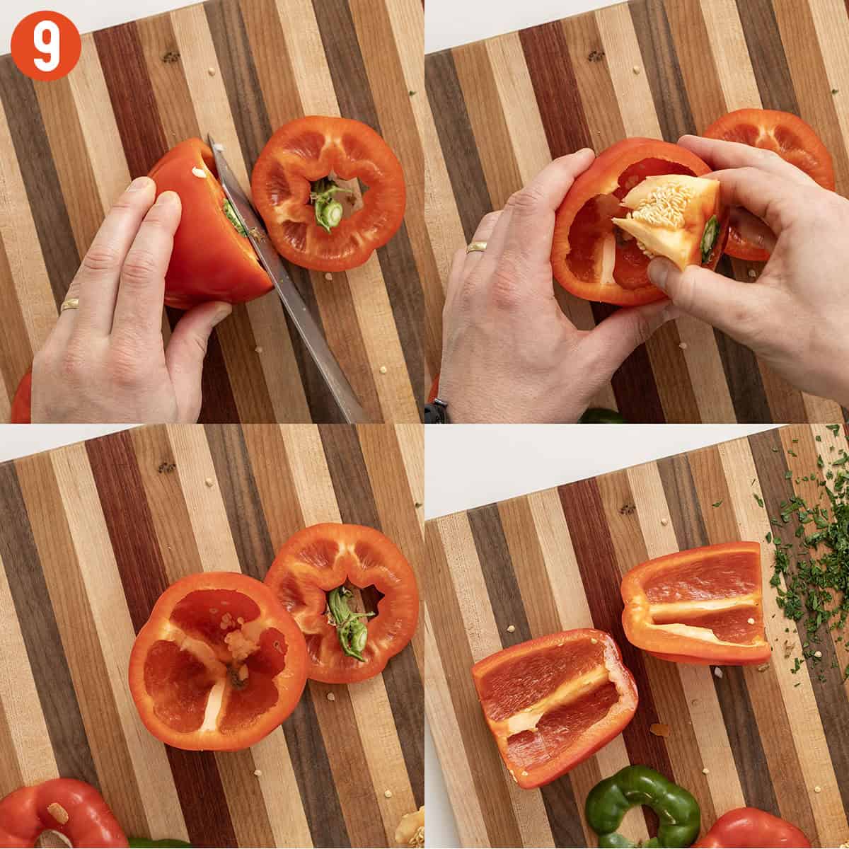 Cutting a pepper.
