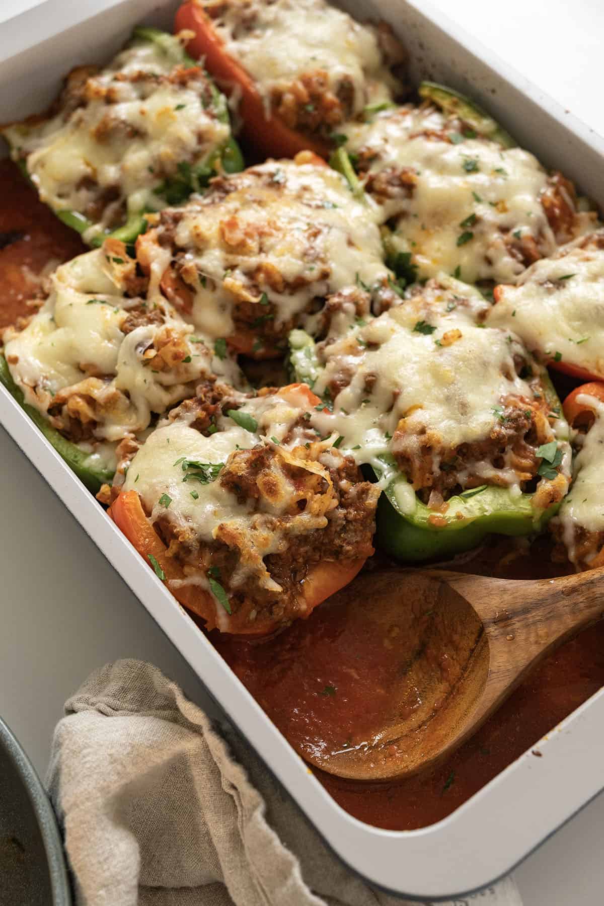 Italian stuffed peppers in tomato sauce.
