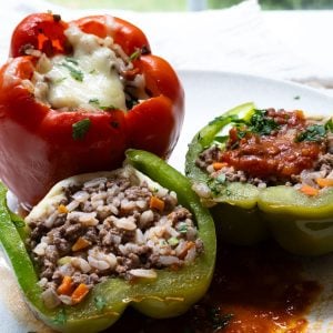 stuffed peppers topped with mozzarella and tomato sauce