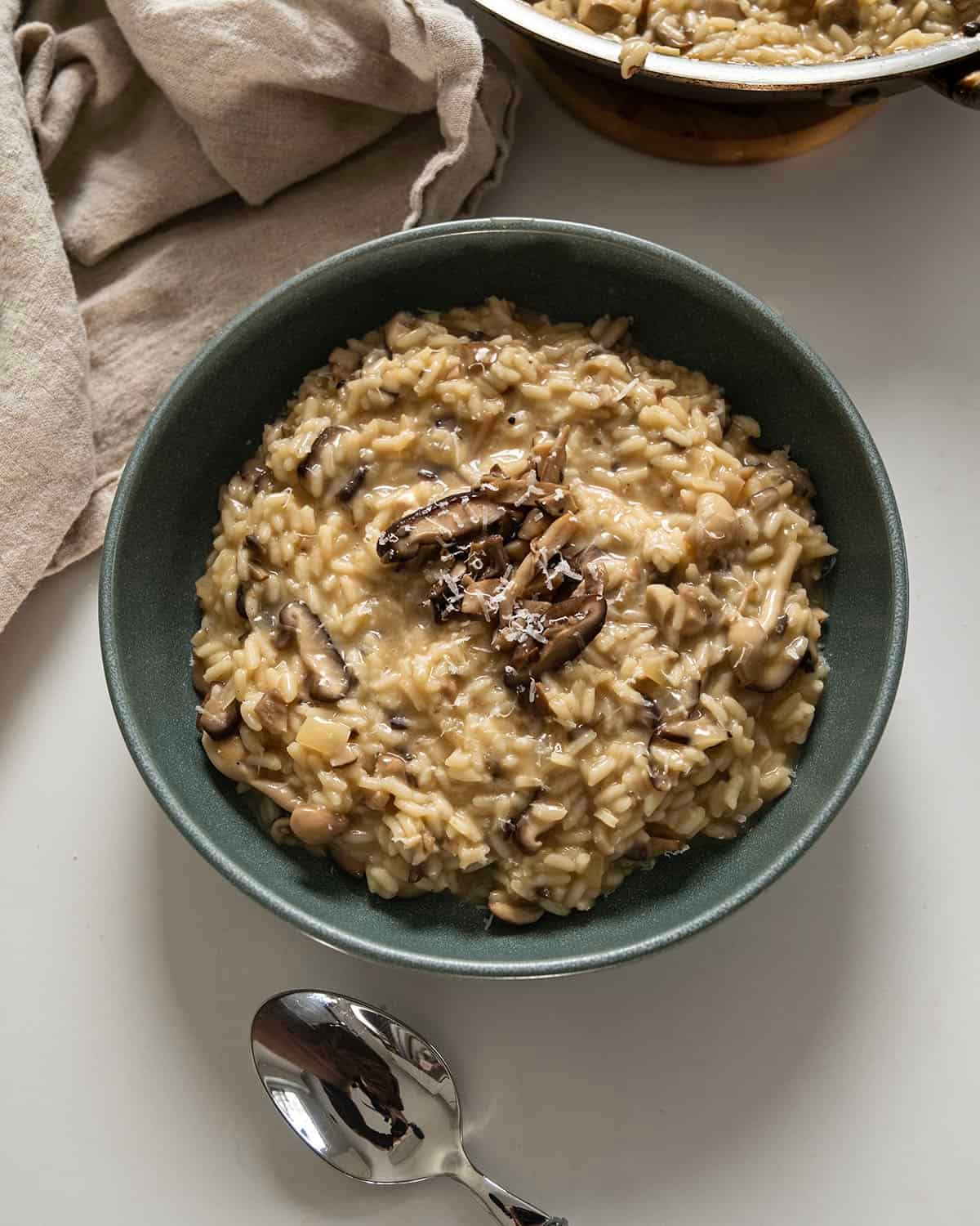 Mushroom truffle risotto in a bowl.