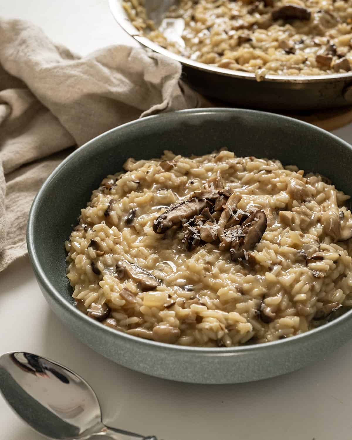 Mushroom truffle risotto in a bowl.
