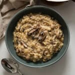 Mushroom truffle risotto in a bowl.