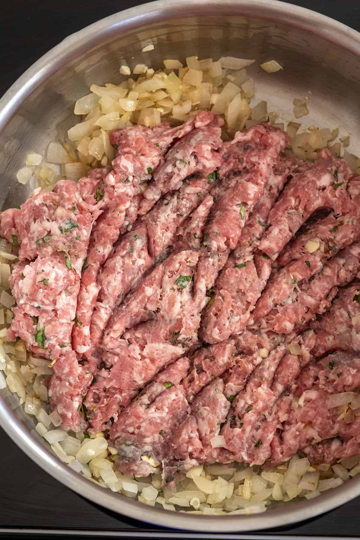 browning sausage for baked ziti