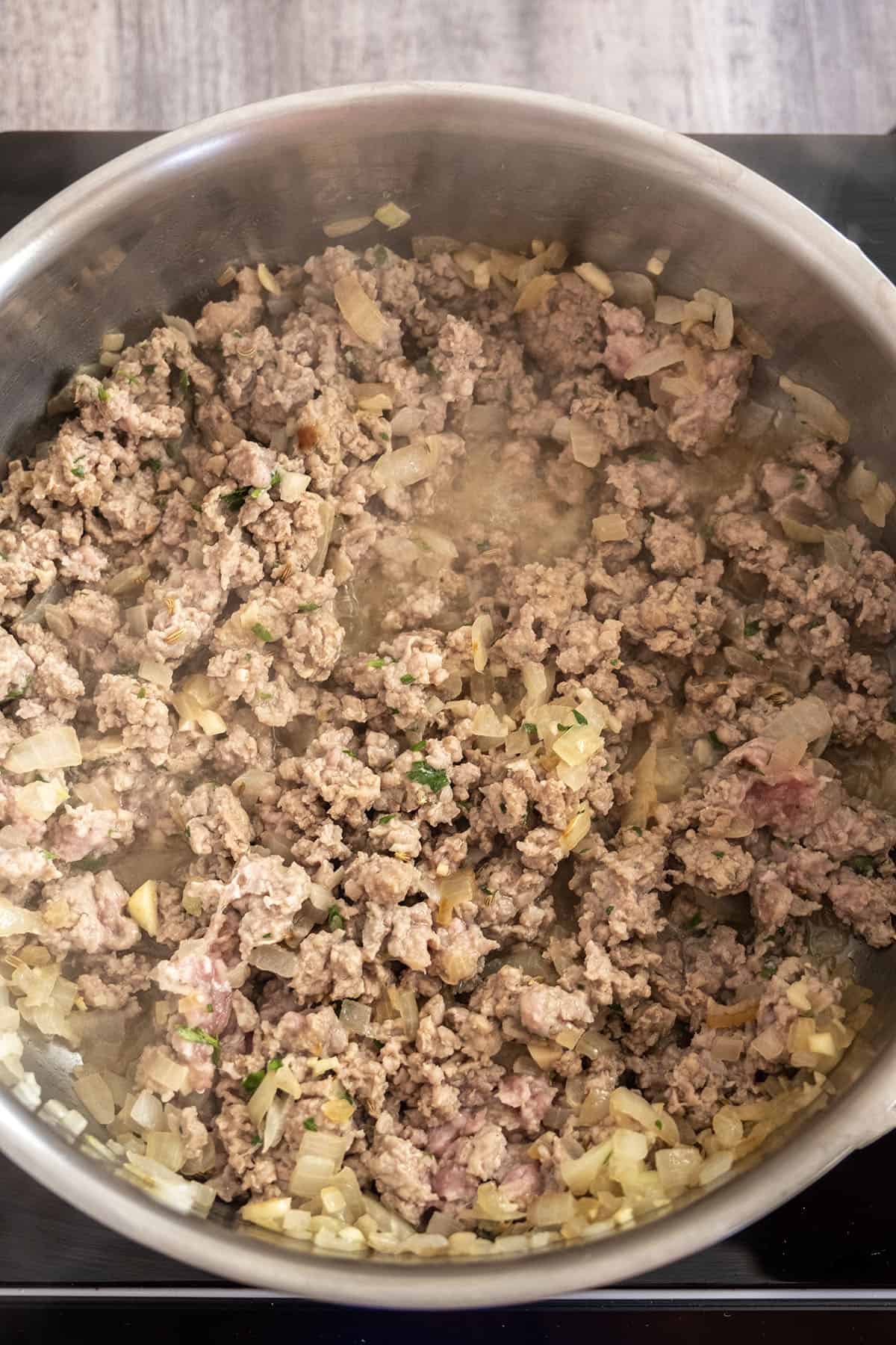 browned sausage and onions