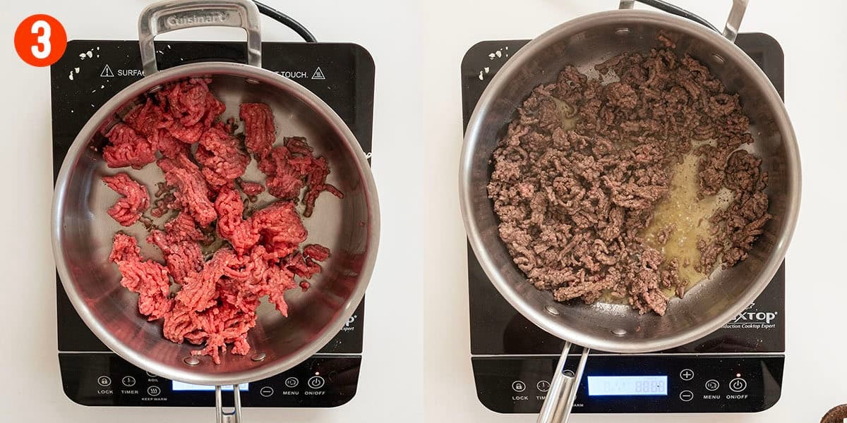 Browning ground beef.