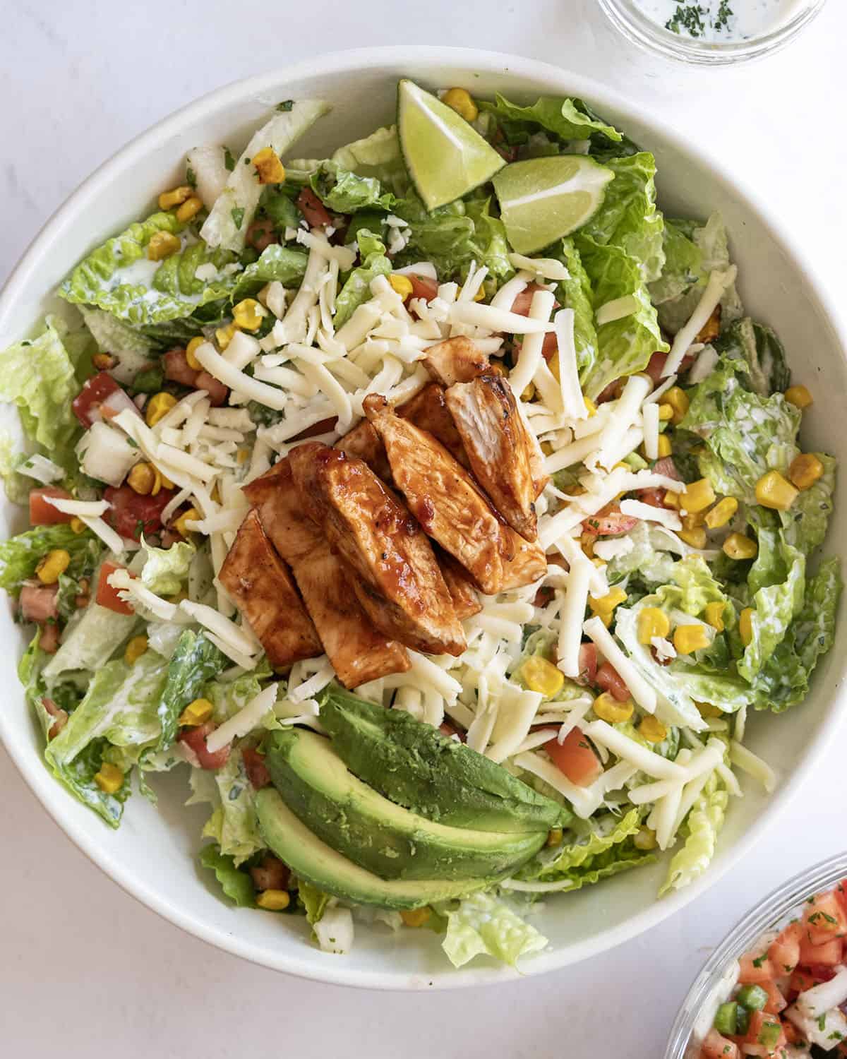 BBQ Chipotle chicken salad in a bowl.