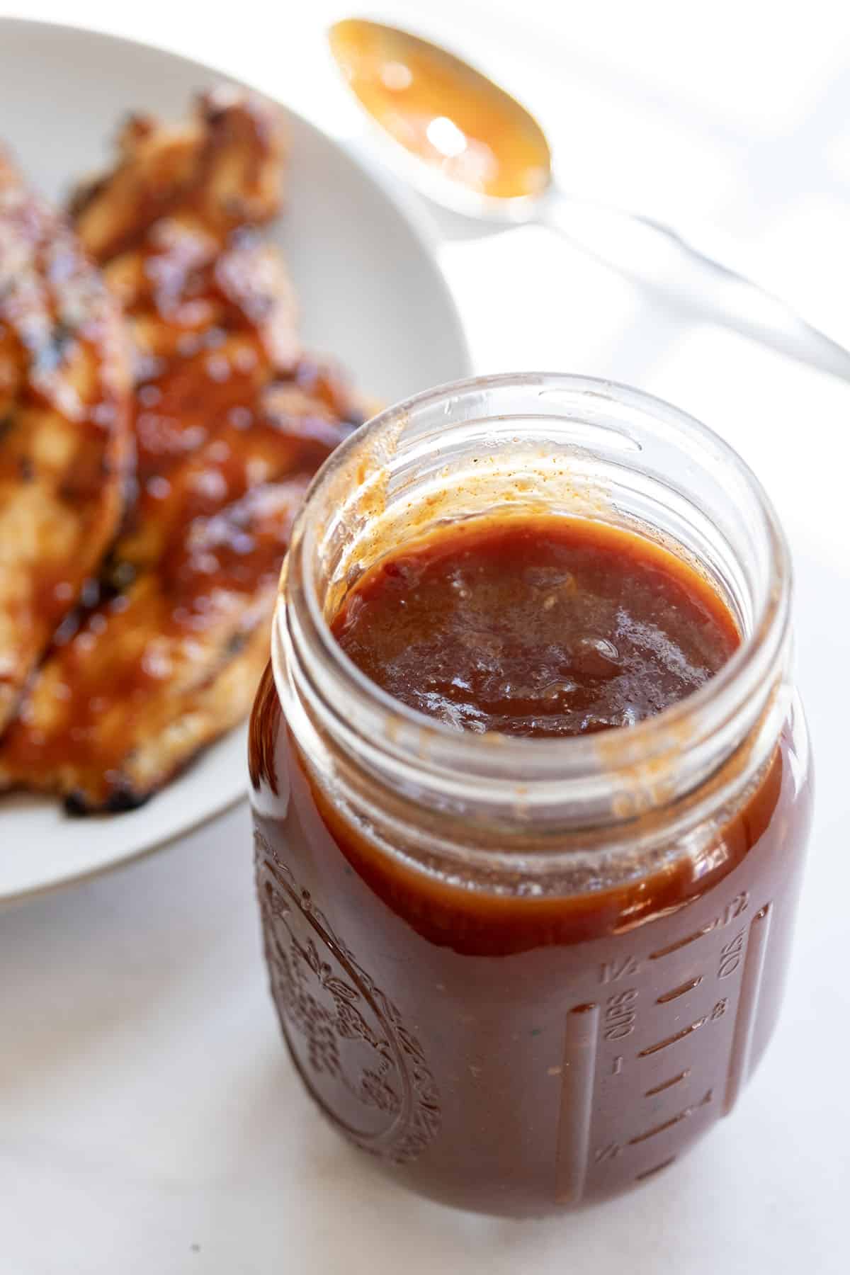 chipotle bbq sauce in a mason jar