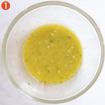 Lemon garlic marinade in a bowl.