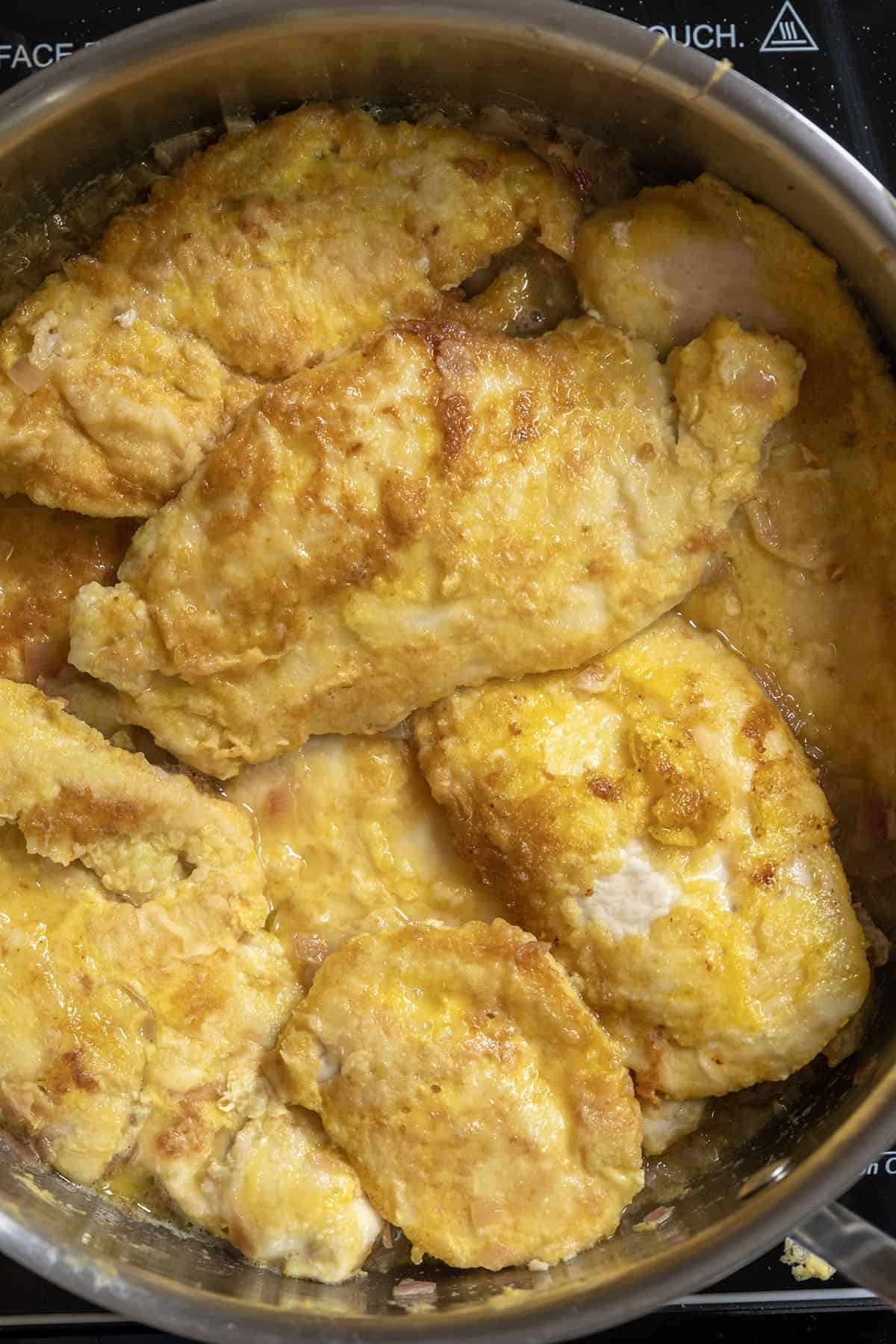 Gourmet Chicken Francese 11 Chicken cutlets returned to the simmering lemon-wine sauce