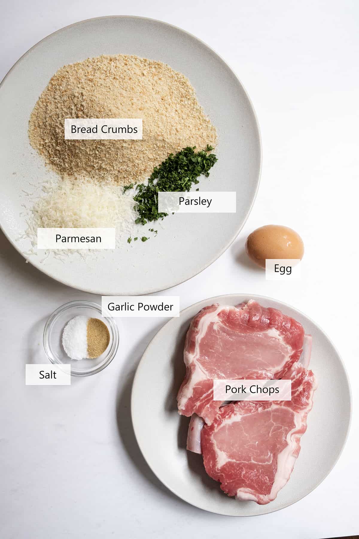 Ingredients for pork chop milanese.