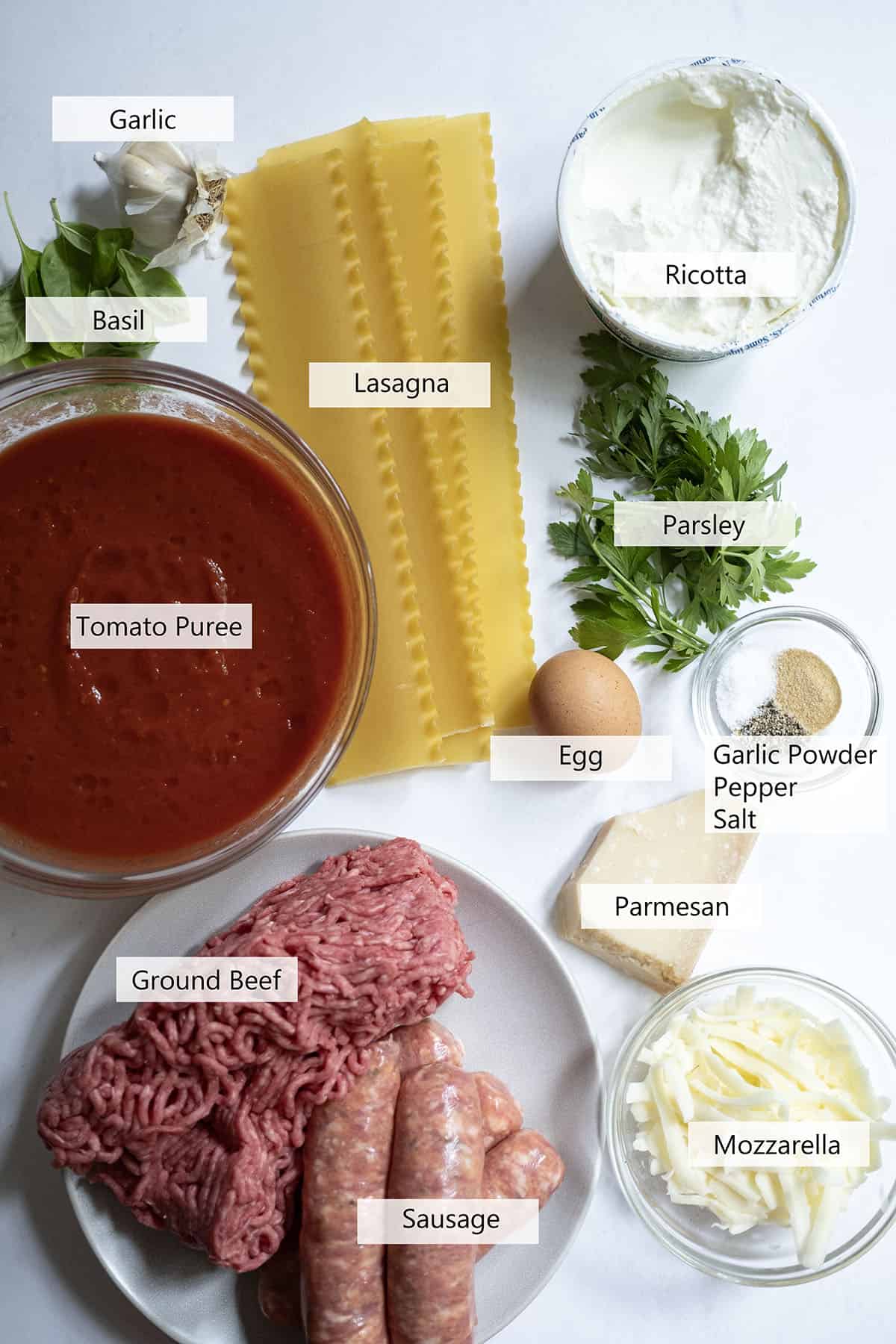 Ingredients for lasagna.