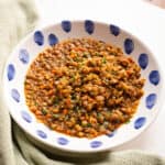 Lentils with vegetables in a bowl.