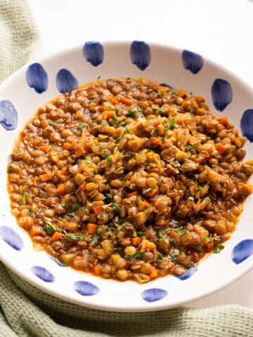 Lentils with vegetables in a bowl.