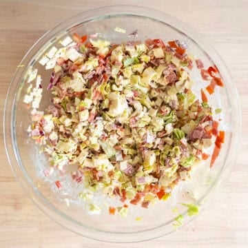 The chopped Italian salad mixed in a bowl.