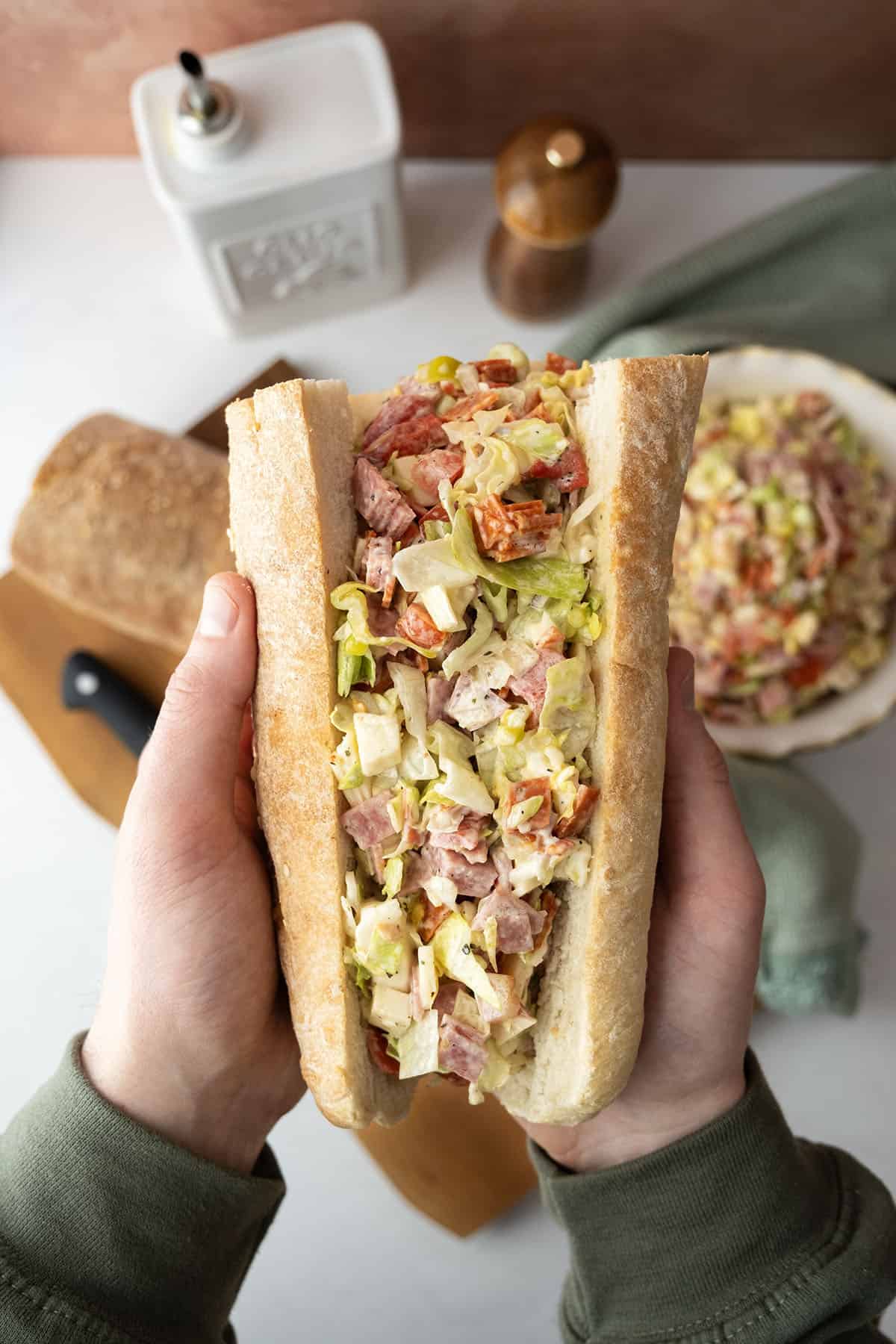 Chopped Italian Salad in an Italian sub. 