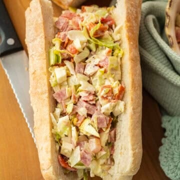 Chopped Italian salad in a sandwich. 