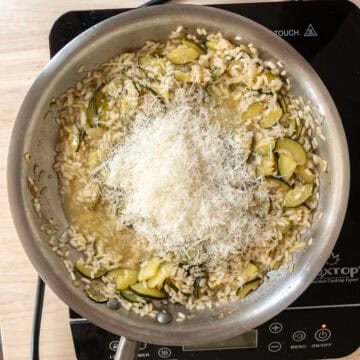 Saucepan off the heat with parmesan added.