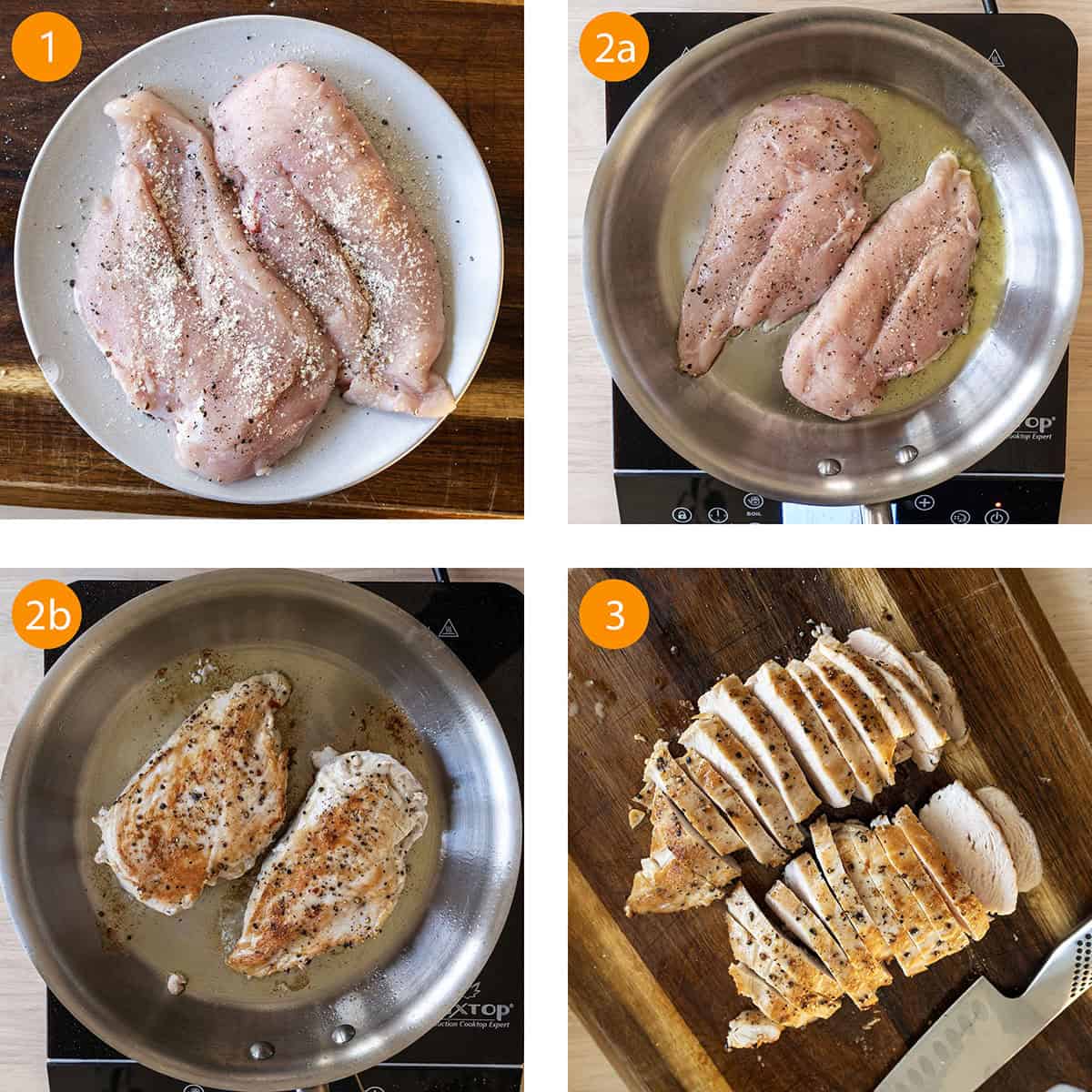 Searing the chicken. 